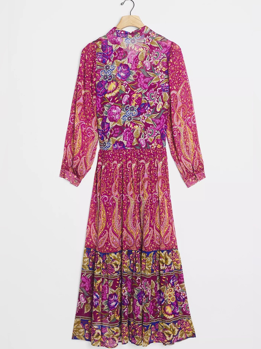 NWT Anthropologie Nikole Maxi Shirtdress Abstract Floral Paisley Pink Purple L - Picture 5 of 6